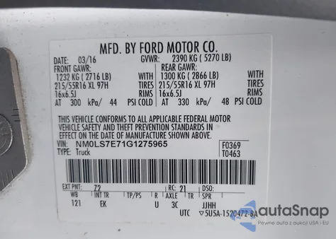 2016 Ford Transit Connect Xl z USA, uszkodzony, nr VIN NM0LS7E71G1275965